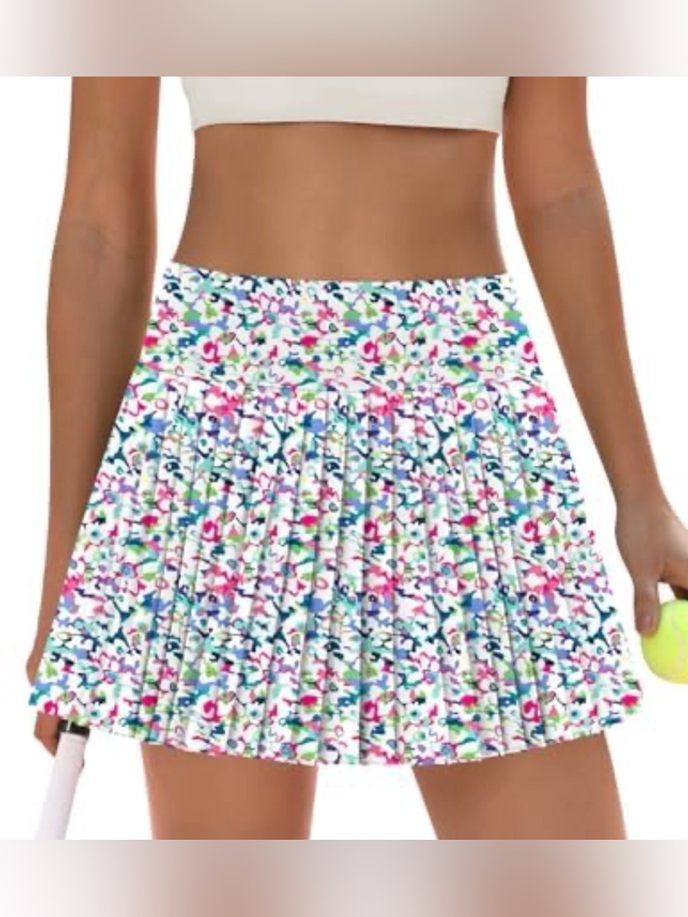 LouKeith Floral Pleated Tennis Skirt - White with Pink & Blue Floral Print